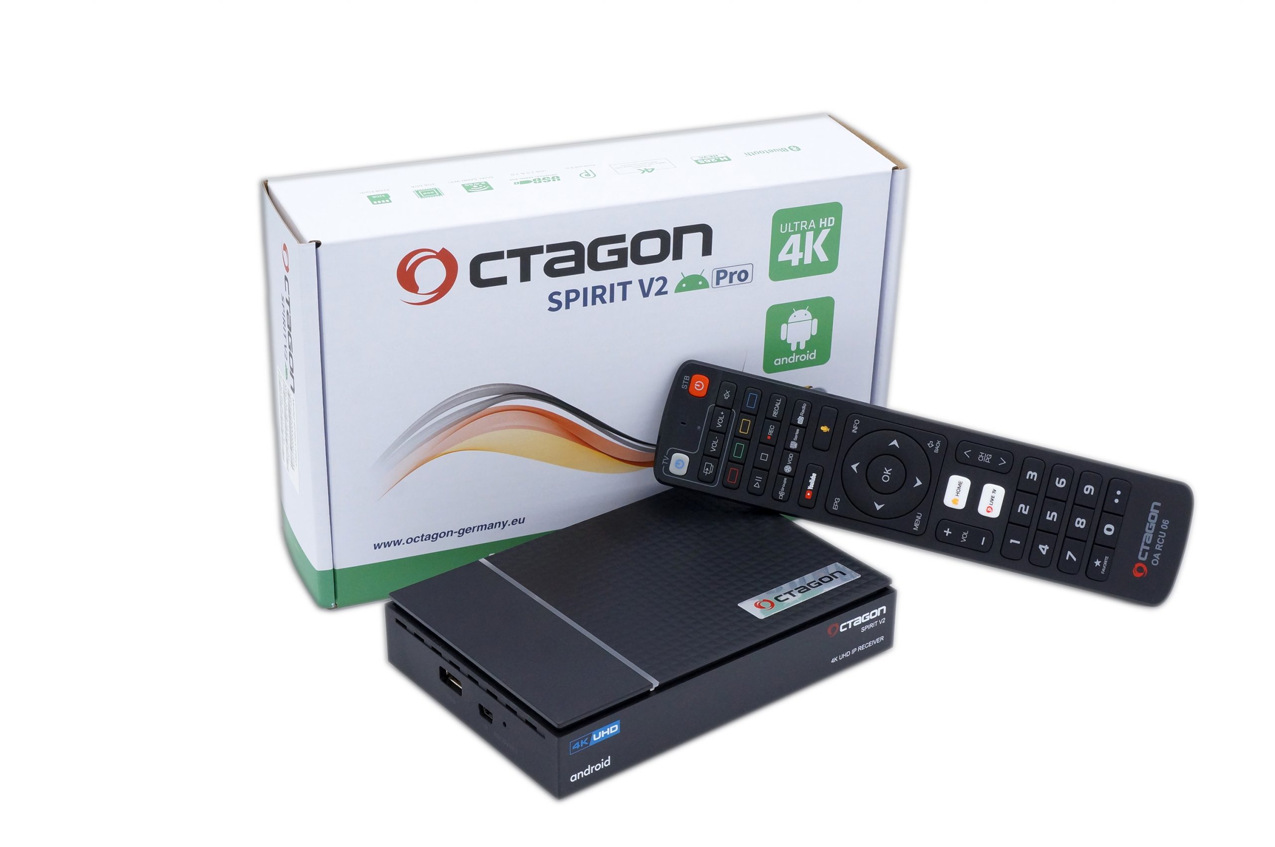 OCTAGON SPIRIT PRO 4K UHD HDR10+ ANDROID TV OTT IP MEDIA STREAMING BOX 5G WLAN