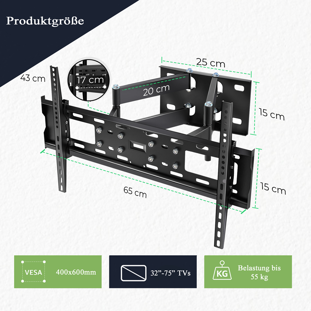 TV Wandhalter Schwenkbar Neigbar 32-70 Zoll (81-178cm) LCD LED Halterung 55 kg