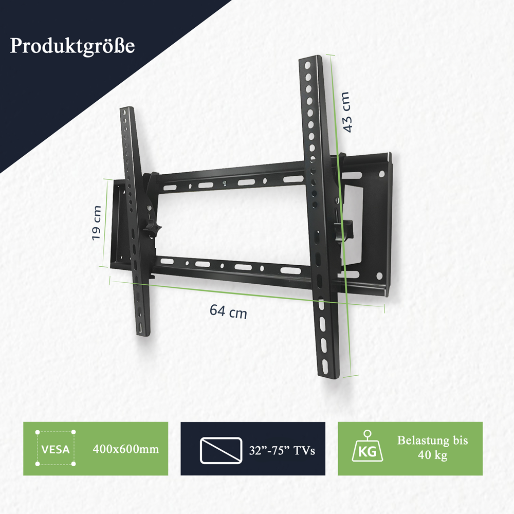 TV Wandhalterung Neigbar 32 bis 75 Zoll ( 81 - 189cm) LCD LED Halterung, 40Kg