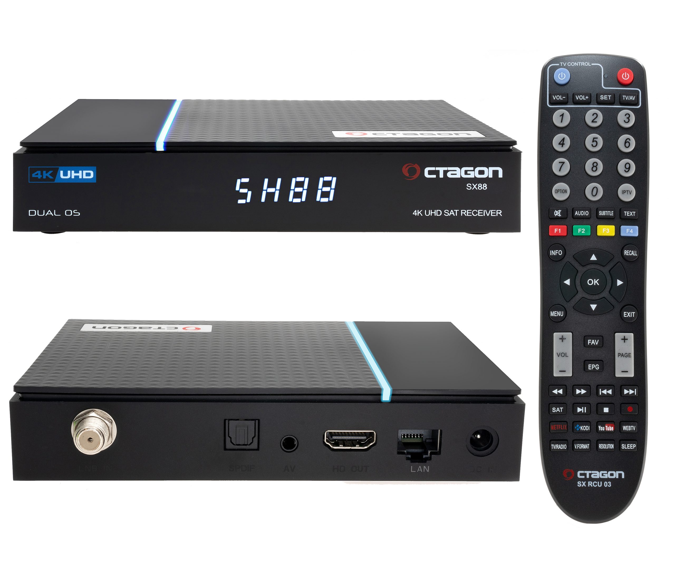 Octagon SX88 V2 4K UHD Sat IP-Receiver (Linux E2 + Define OS, DVB-S2, Kartenleser, HDMI, Schwarz)