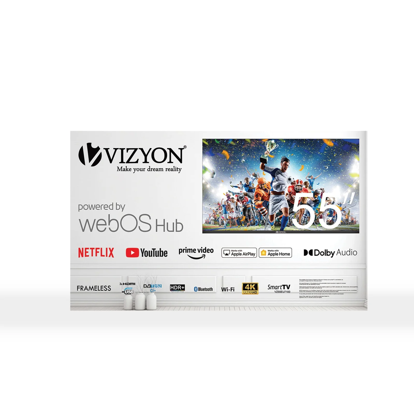 Vizyon VZ55EU7100 55" 4K UHD Smart TV (WebOS 5.0) – LED UHD 2024 mit AirMouse Fernbedienung