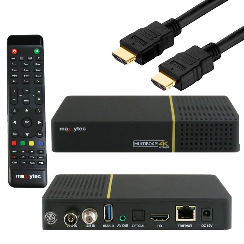 Maxytec Multibox SE 4K UHD 2160p E2 Linux WiFi DVB-S2 Sat & DVB-C Combo Receiver Schwarz