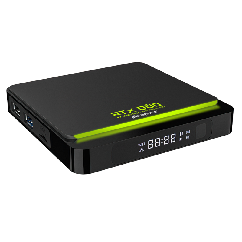 Gloriaforce RTX Duo 4K UHD IPTV Player Android 11,H.265,4GB RAM,64GB Flash,AV1, Wlan